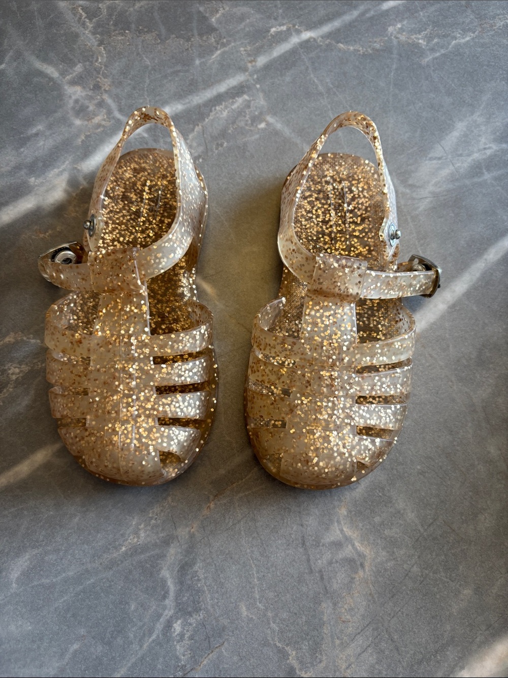 Girls' Sparkle Jelly Sandals in Gold - Adjustable Buckle